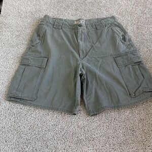 Y2K Structure Cargo Shorts Mens 38 Green Cotton Canvas Relaxed Fit Summer Casual